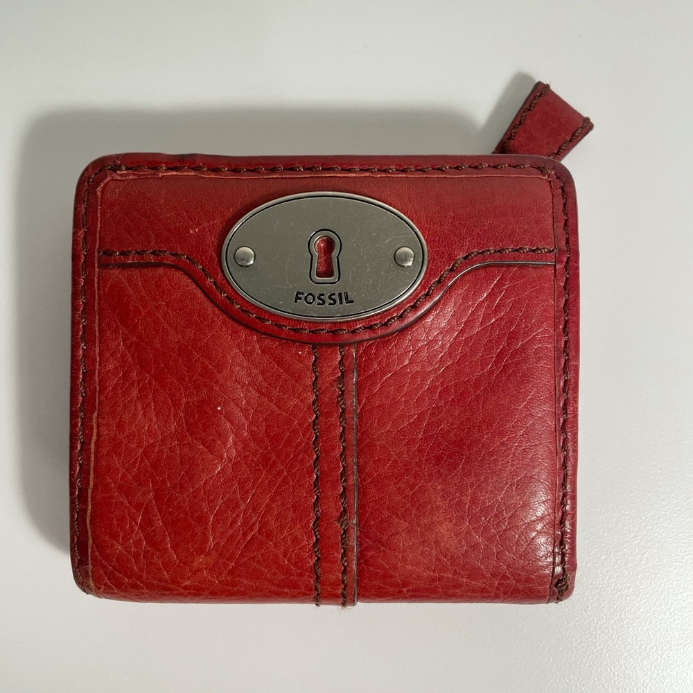 Fossil Marlow Bifold Pebble Leather Wallet Red